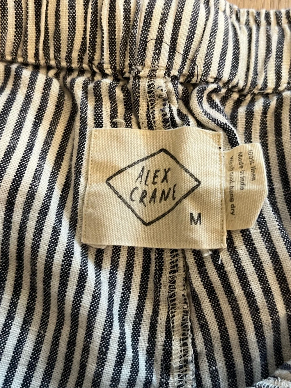 Alex Crane Bo Shorts Men’s M Linen Blue White Stripe Drawstring